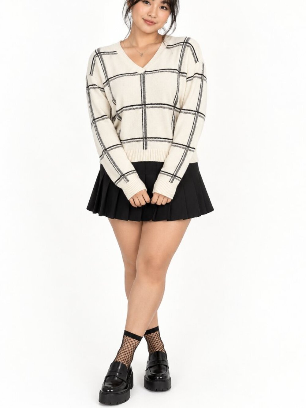 Anthropologie Moth Windowpane Intarsia Pullover Sweater Small Preppy Fall Winter